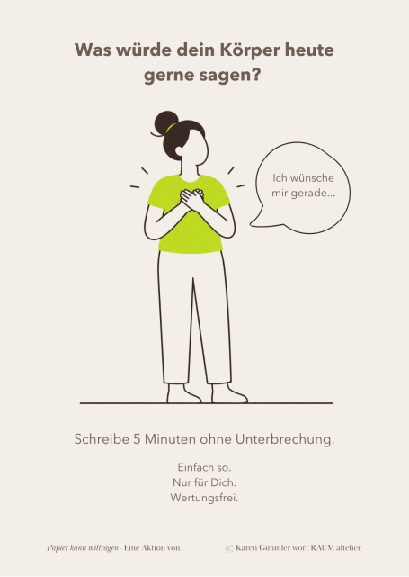 Was würde dein Körper heute gerne sagen? Eine Person in einem grünen Shirt hält ein Handy und fragt nach dem Wohlbefinden.